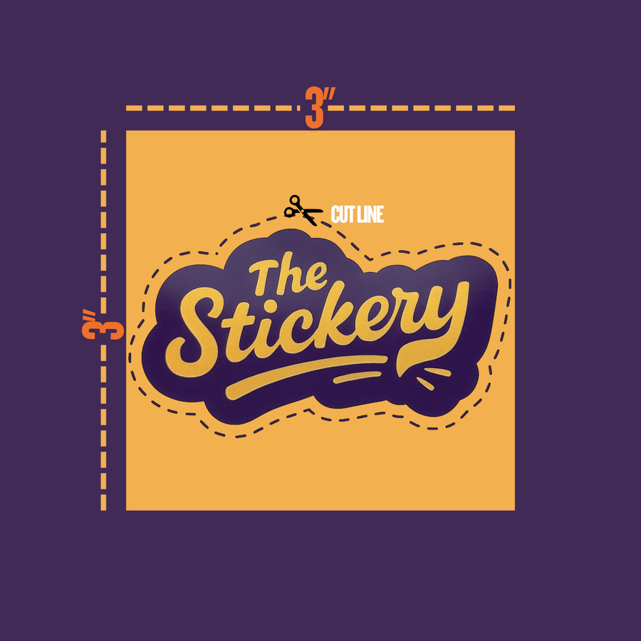 Sticker sizing and cut line diagram